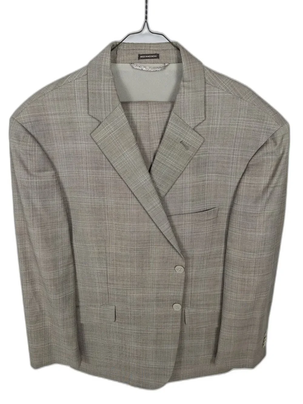 Joseph Abboud Men's Tan Windowpane Plaid Suit 2-Piece Set Size 48 Short Beige